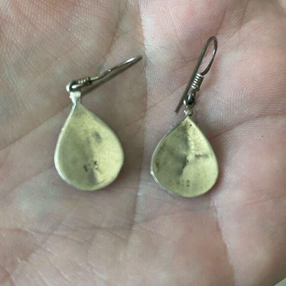 Ornate Sterling Silver & Lapis Inlay Earrings - Picture 2 of 3